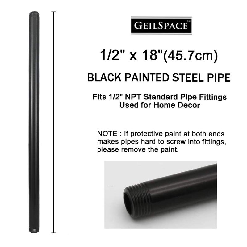 GeilSpace 6 Pack 1/2" Ã— 18" Pre-Cut Black Metal Pipe, Industrial Steel Fits Standard Half Inch Black Threaded Pipes and Fittings - Vintage DIY Industrial Shelving (1/2" Ã— 18") - Image 2